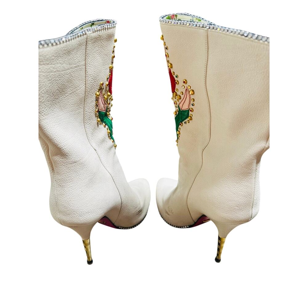 GUCCI Ivory Leather Floral ‘Fosca’ 2017 Pink Bottom Runway Booties Size 37 - Picture 8 of 16